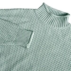 Womens Cozy Winter Sweater in Aqua Blue  Mock Neck Heavy Warm Ribbed Knit Large